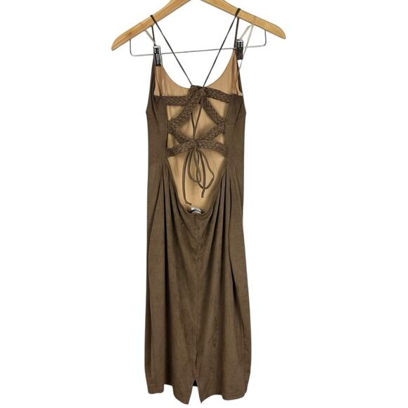 Vintage Y2K Emprada Brown Strappy Faux Suede Mini Dress Size Large - Picture 3 of 8